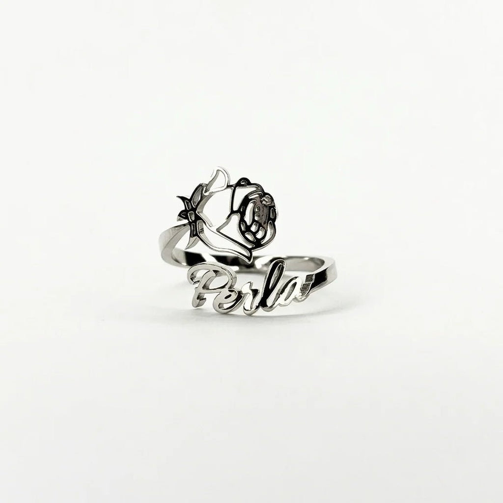Anillo con nombre y flor de nacimiento - Moroveta