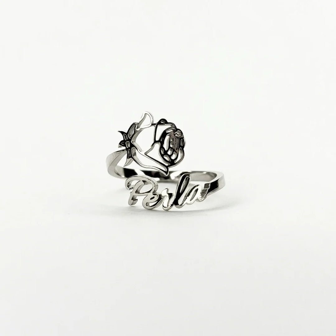 Anillo con nombre y flor de nacimiento - Moroveta