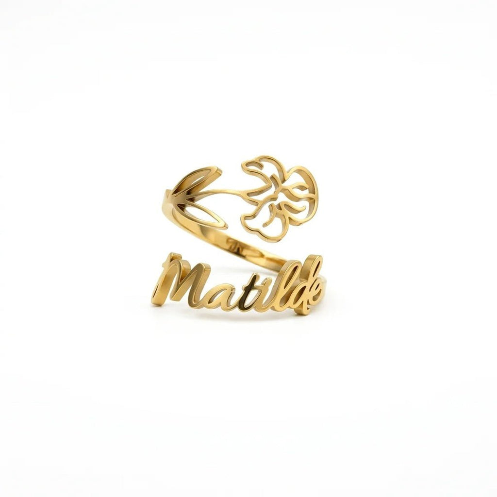 Anillo con nombre y flor de nacimiento - Moroveta