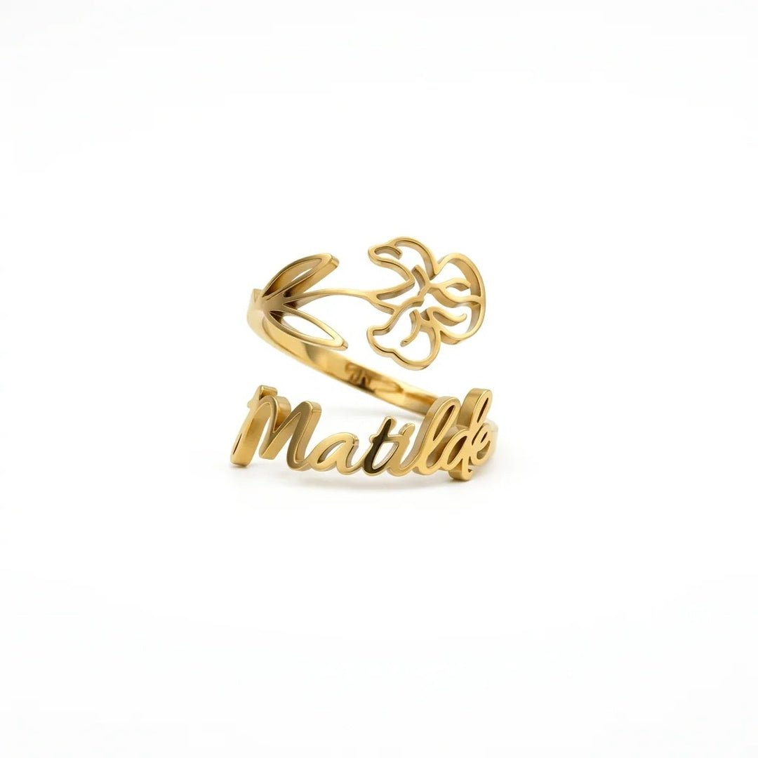 Anillo con nombre y flor de nacimiento - Moroveta