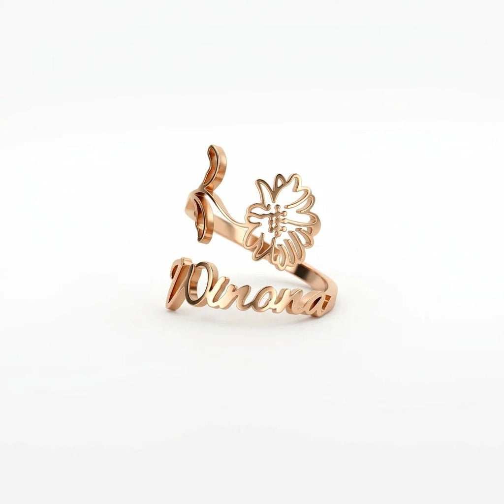 Anillo con nombre y flor de nacimiento - Moroveta