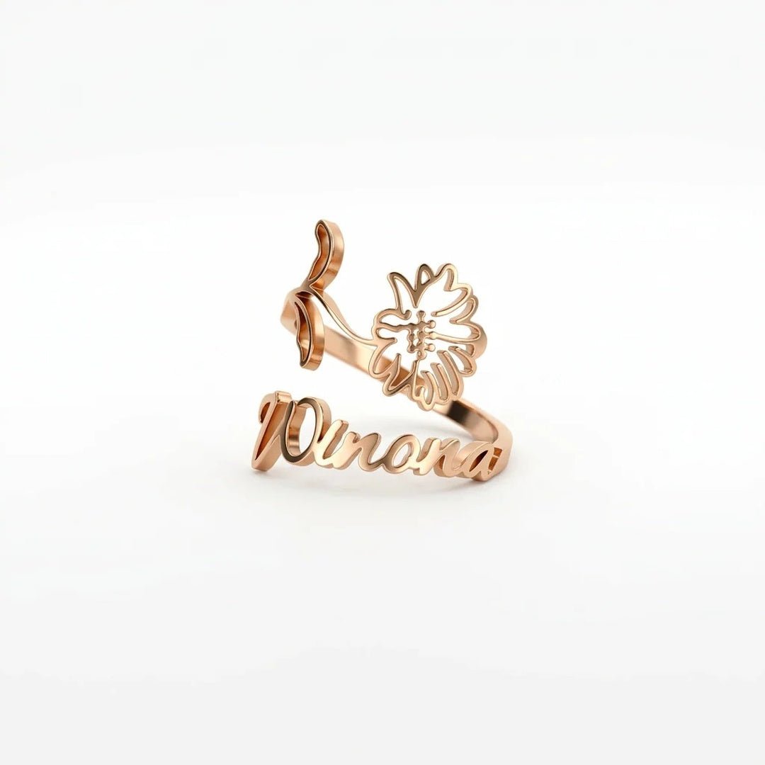 Anillo con nombre y flor de nacimiento - Moroveta