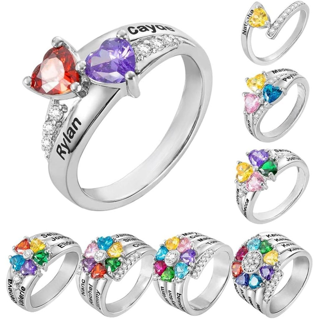 Anillo con nombres y piedras de nacimiento - Moroveta