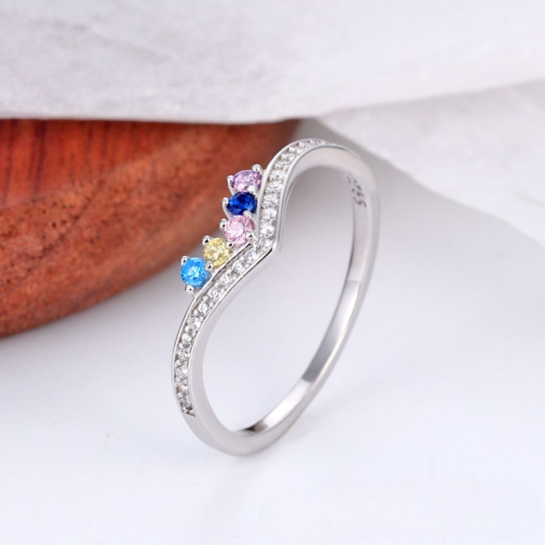 Anillo con piedras de nacimiento en v - Moroveta