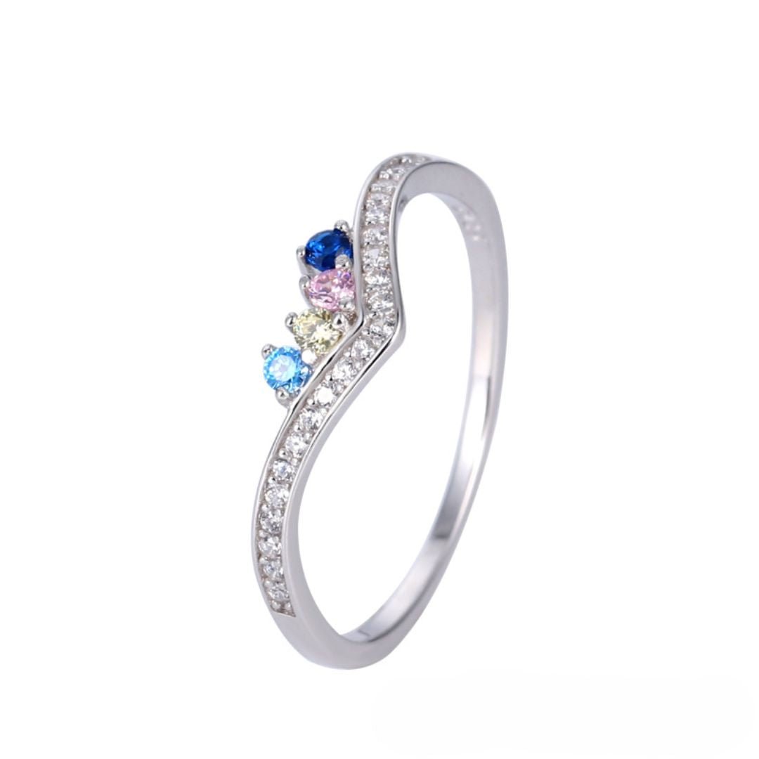 Anillo con piedras de nacimiento en v - Moroveta