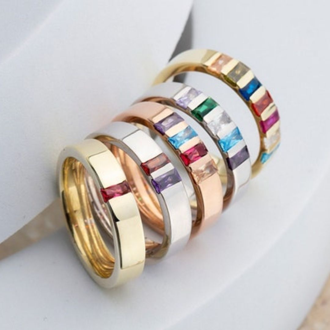 Anillo con piedras natales de los hijos - Moroveta