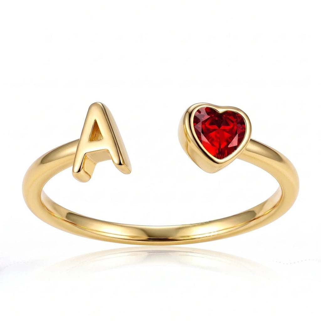 Anillo de inicial con piedra de corazón - Moroveta