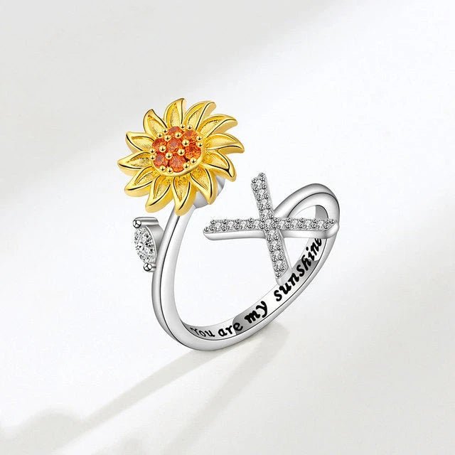 Anillo giratorio Girasol con inicial - Moroveta