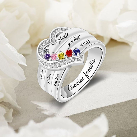 Anillo personalizable con nombres y piedras de nacimiento - Moroveta
