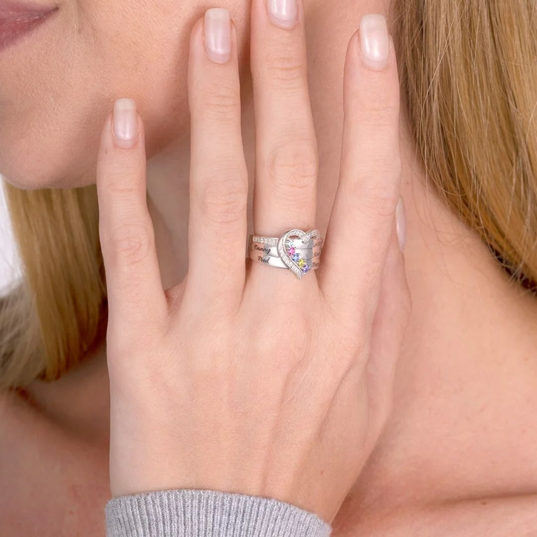 Anillo personalizable con nombres y piedras de nacimiento - Moroveta