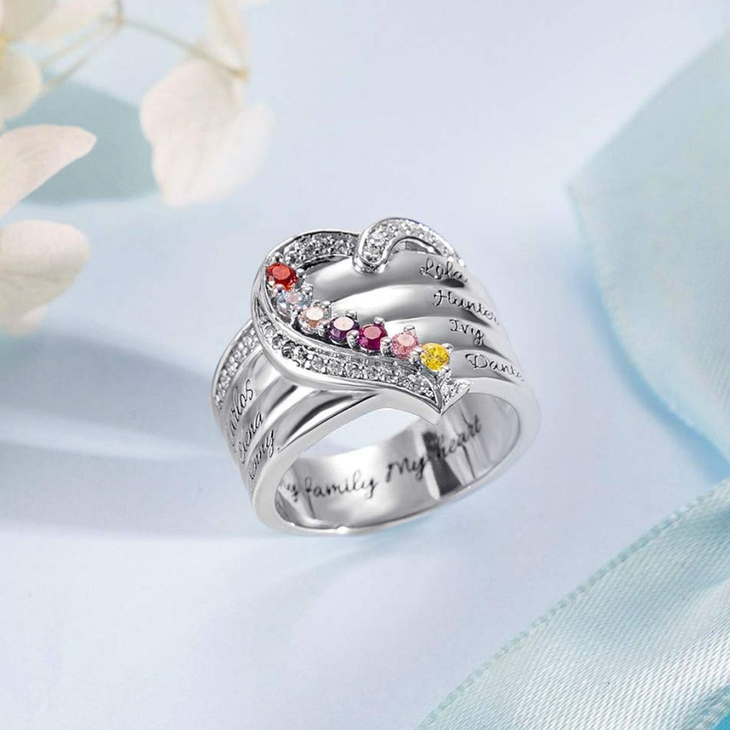 Anillo personalizable con nombres y piedras de nacimiento - Moroveta