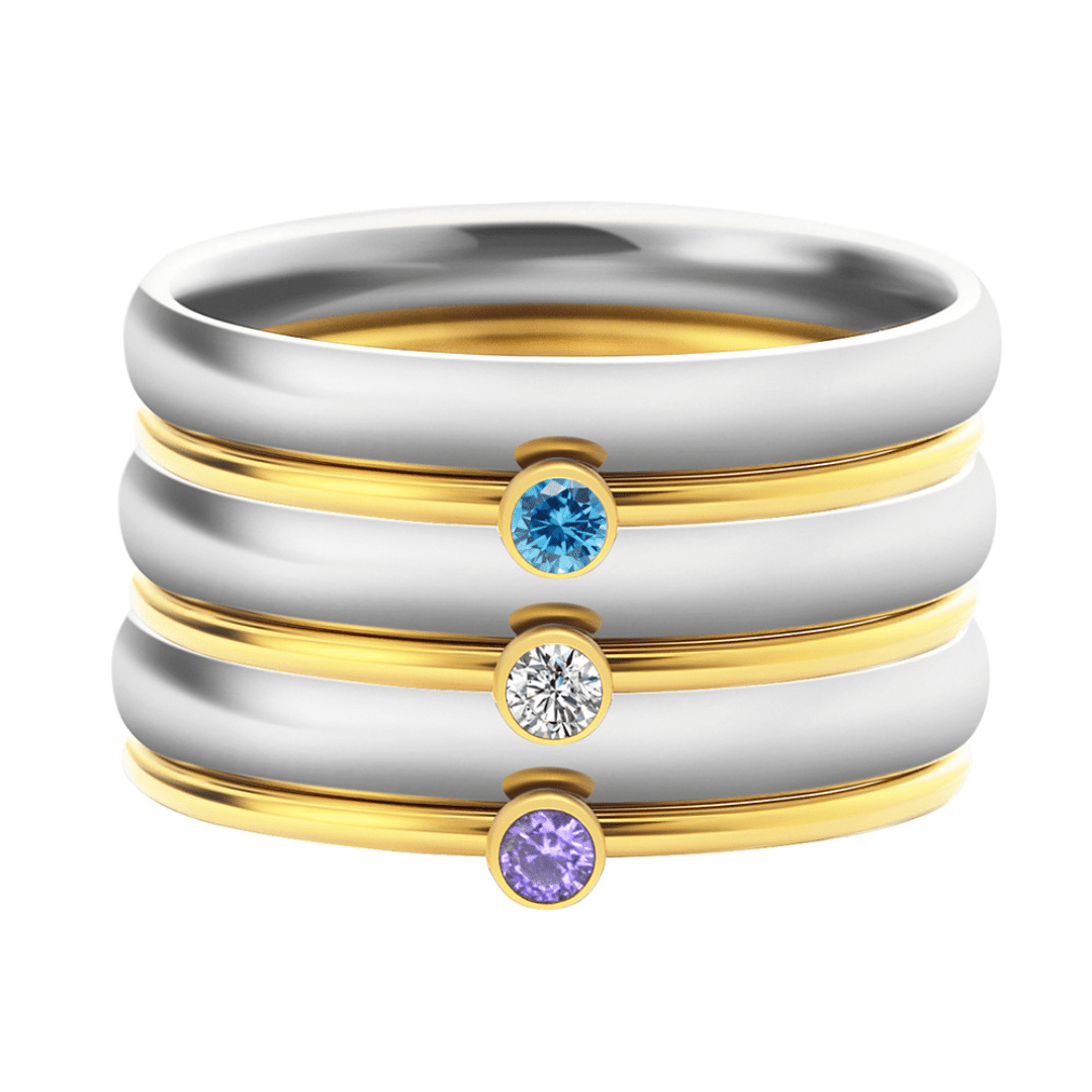 Anillos apilables con piedras de nacimiento y nombre personalizado - Moroveta