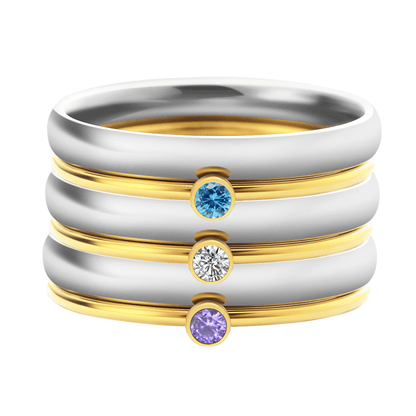 Anillos apilables con piedras de nacimiento y nombre personalizado - Moroveta