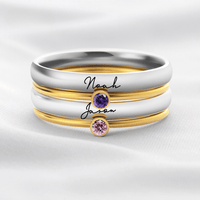 Anillos apilables con piedras de nacimiento y nombre personalizado - Moroveta