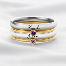 Cargar imagen en el visor de la galería, Anillos apilables con piedras de nacimiento y nombre personalizado - Moroveta
