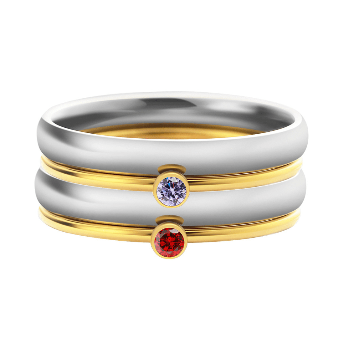 Anillos apilables con piedras de nacimiento y nombre personalizado - Moroveta