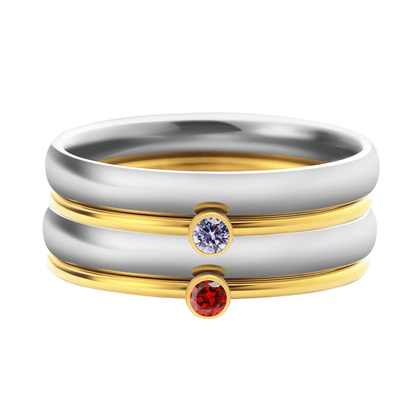 Anillos apilables con piedras de nacimiento y nombre personalizado - Moroveta