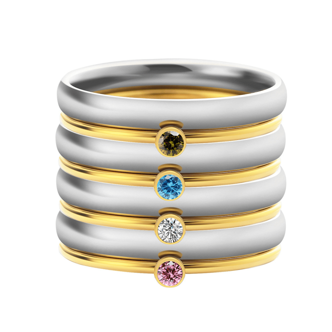 Anillos apilables con piedras de nacimiento y nombre personalizado - Moroveta