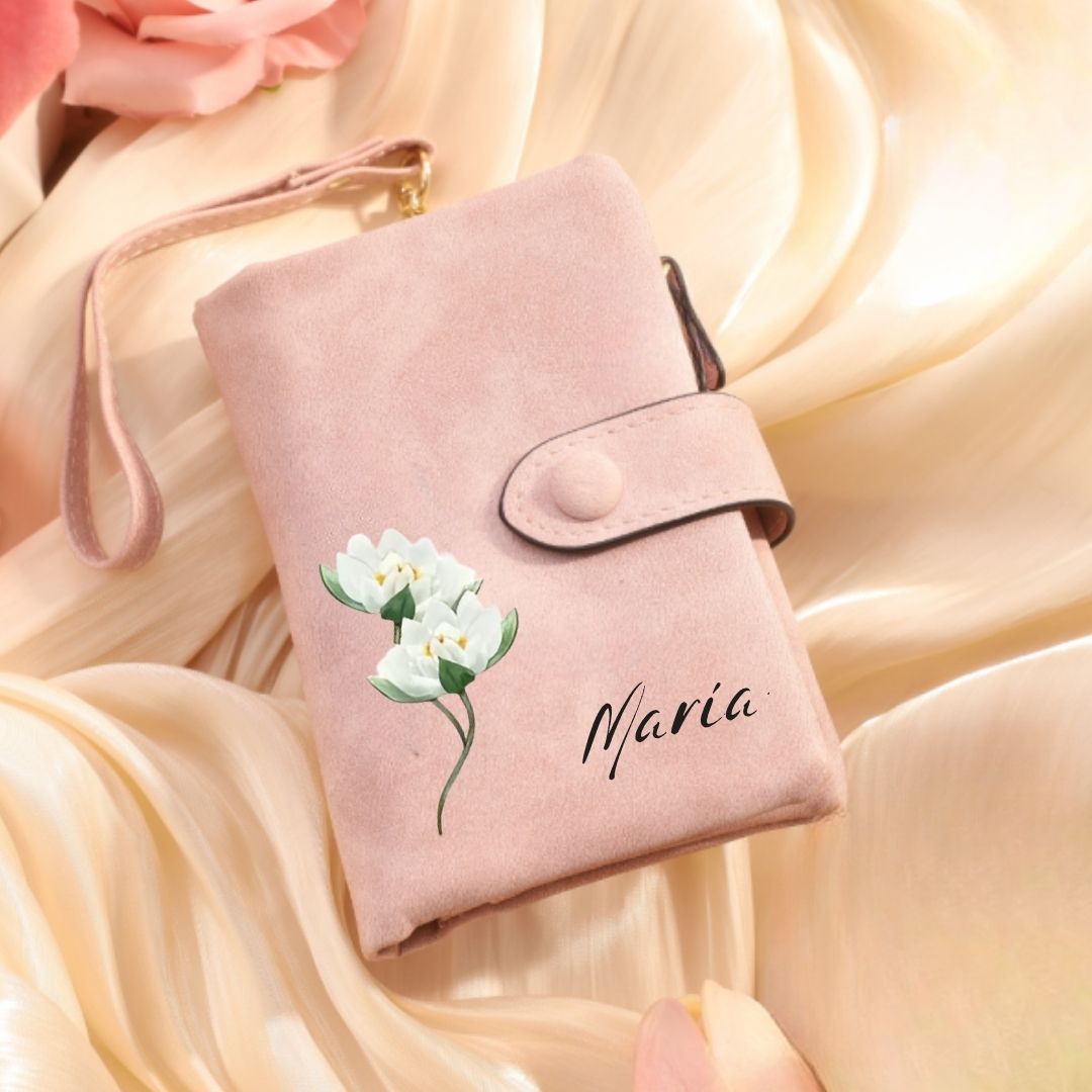 Billetera personalizada con nombre y flor de nacimiento - Moroveta