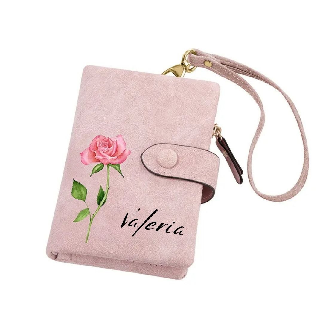 Billetera personalizada con nombre y flor de nacimiento - Moroveta