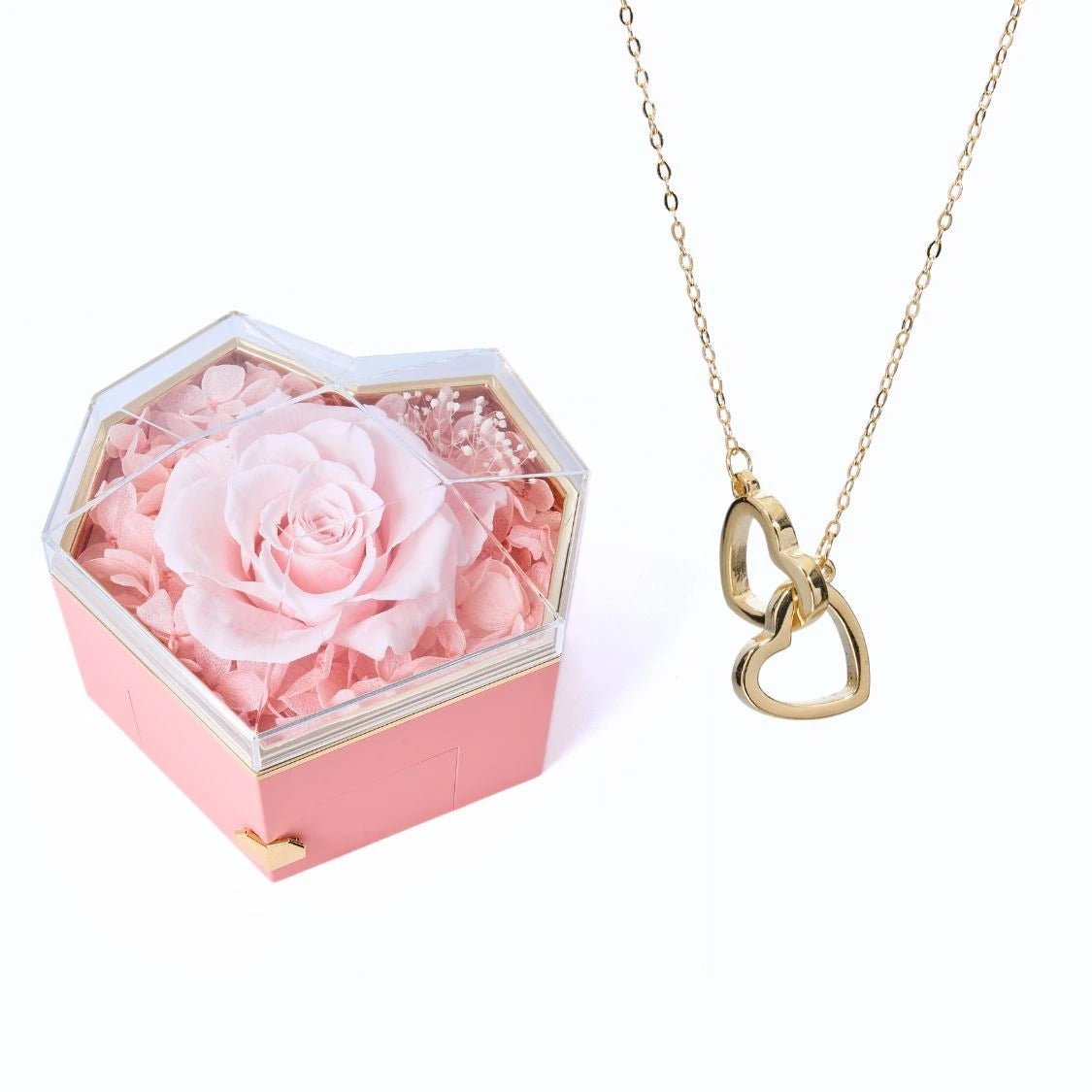 Caja con rosa eterna y collar de corazones personalizados - Moroveta