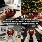 Cuatro imágenes muestran la Caja Corazón con rosa eterna y collar corazón personalizado, ideal como regalo en Navidad, San Valentín, cumpleaños o para expresar amor en ocasiones especiales y cotidianas.