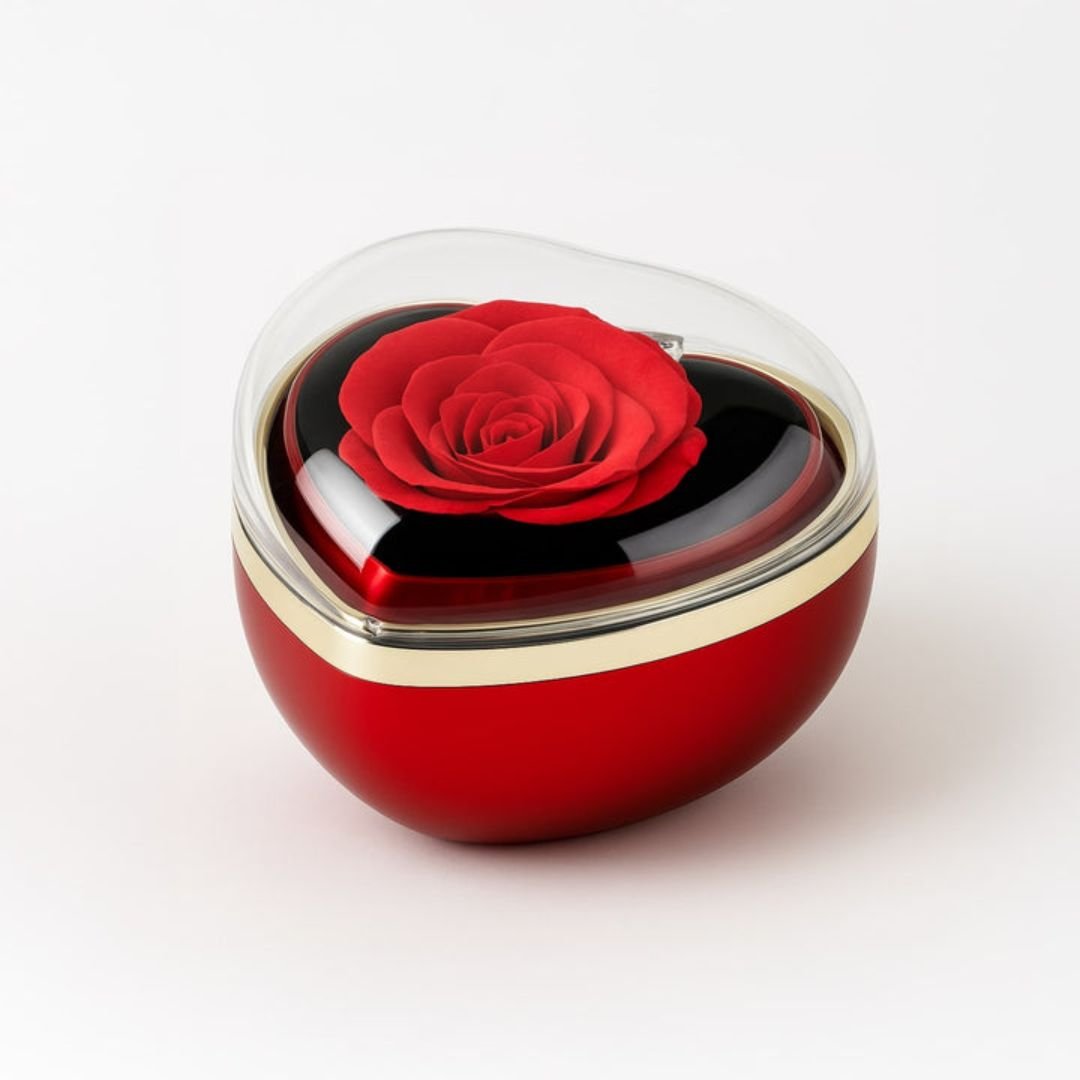 Caja de corazón con rosa eterna y collar - Set de regalo - Moroveta