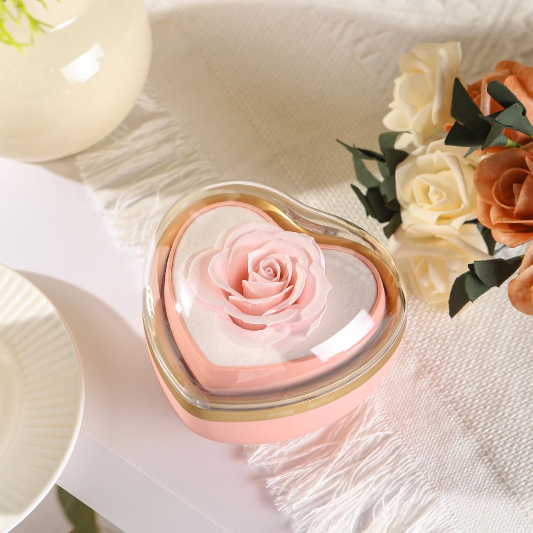 Caja de corazón con rosa eterna y collar - Set de regalo - Moroveta