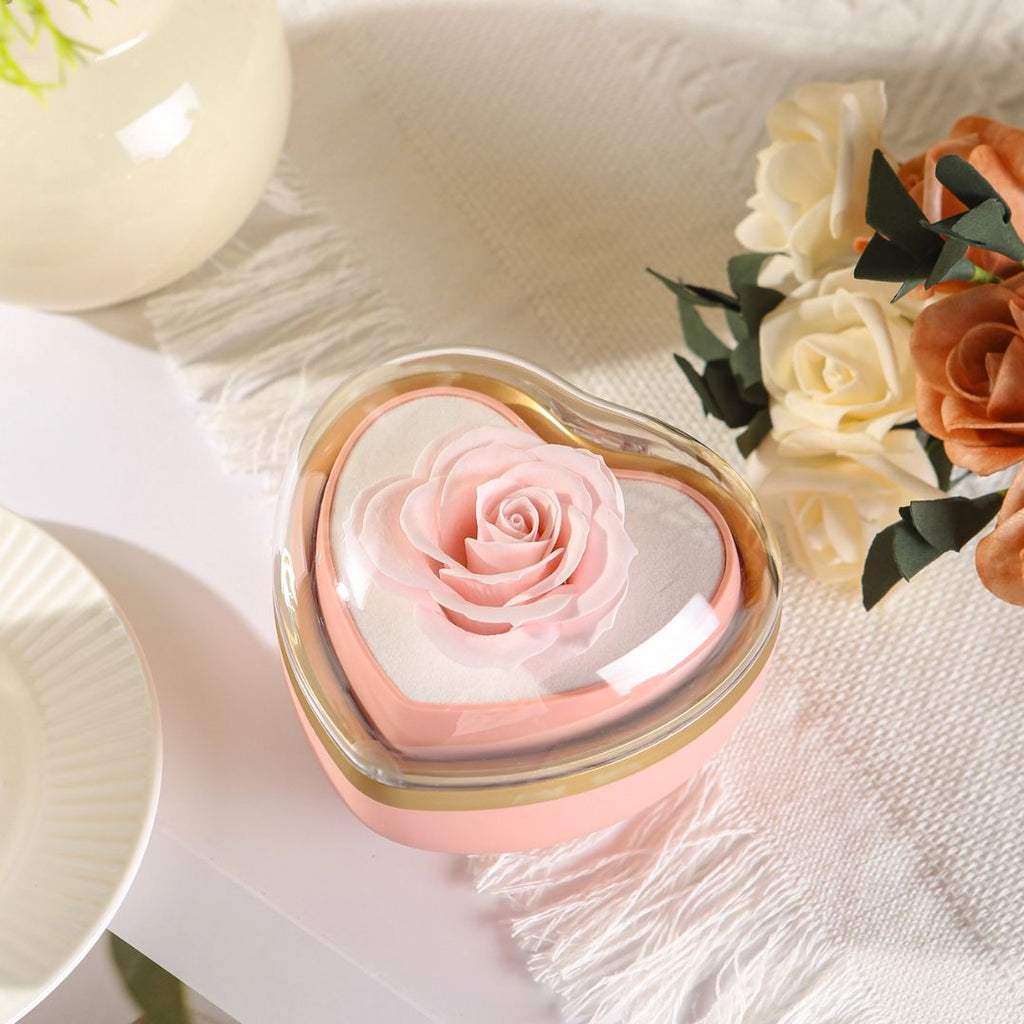 Caja de corazón con rosa eterna y collar - Set de regalo - Moroveta