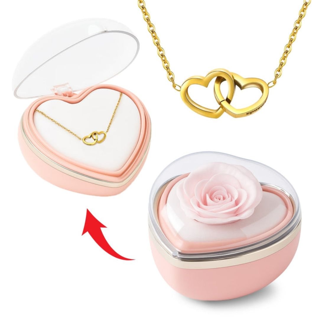 Caja de corazón con rosa eterna y collar - Set de regalo - Moroveta