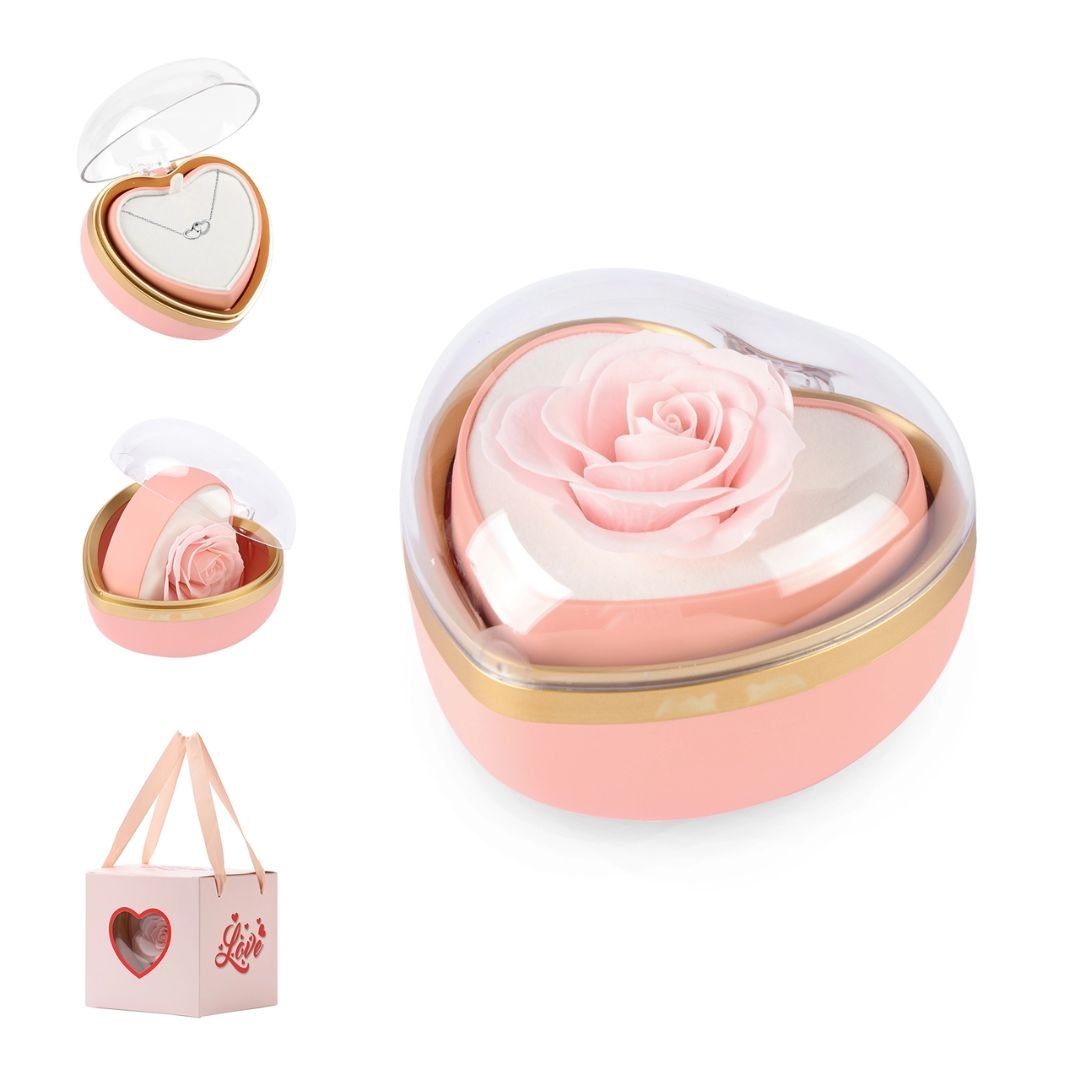 Caja de corazón con rosa eterna y collar - Set de regalo - Moroveta