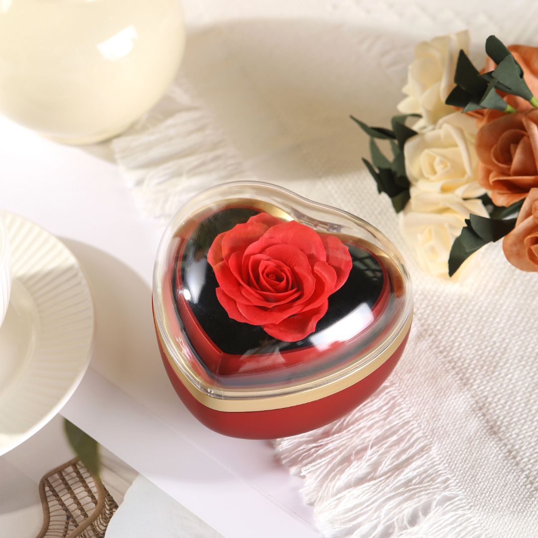 Caja de corazón con rosa eterna y collar - Set de regalo - Moroveta