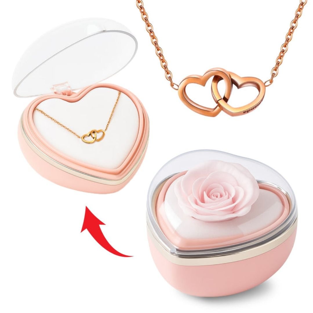 Caja de corazón con rosa eterna y collar - Set de regalo - Moroveta