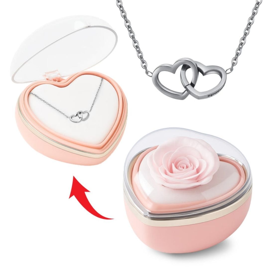 Caja de corazón con rosa eterna y collar - Set de regalo - Moroveta