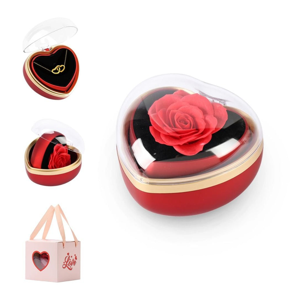 Caja de corazón con rosa eterna y collar - Set de regalo - Moroveta