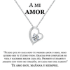 El collar Amor eterno es un collar de acero inoxidable plateado en forma de corazón con un diamante central y un mensaje en español de amor y gratitud: un regalo para mujer ideal para dar las gracias a su pareja y prometerle cariño eterno.