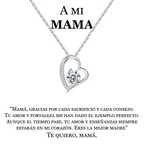 Collar Amor eterno: collar de plata con colgante de corazón y brillante central, ideal como regalo para mamá; incluye mensaje en español que agradece su amor, fortaleza y enseñanzas.