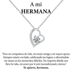 Collar Amor eterno: collar de plata con un colgante en forma de corazón y diamante, sobre un cariñoso mensaje en español para su hermana. Un regalo para mujer ideal para demostrar amor y gratitud. Termina con "Te quiero, hermana.