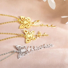 Cargar imagen en el visor de la galería, Collar con mariposa de nacimiento y nombre - Moroveta