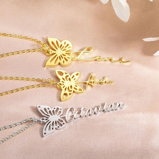 Collar con mariposa de nacimiento y nombre - Moroveta