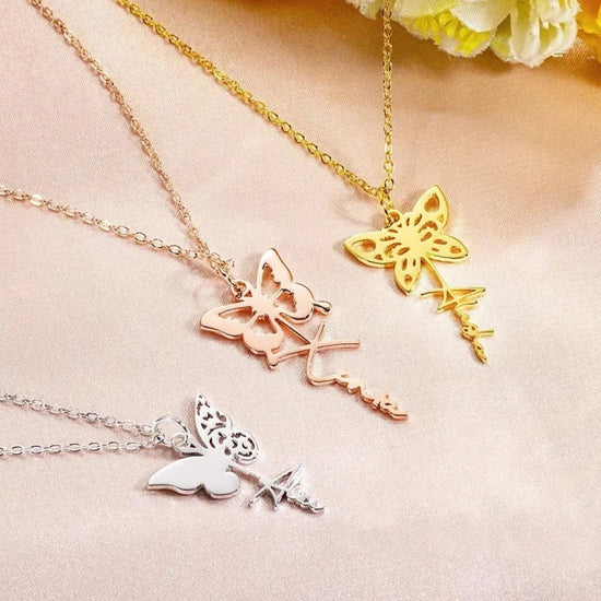 Collar con mariposa de nacimiento y nombre - Moroveta