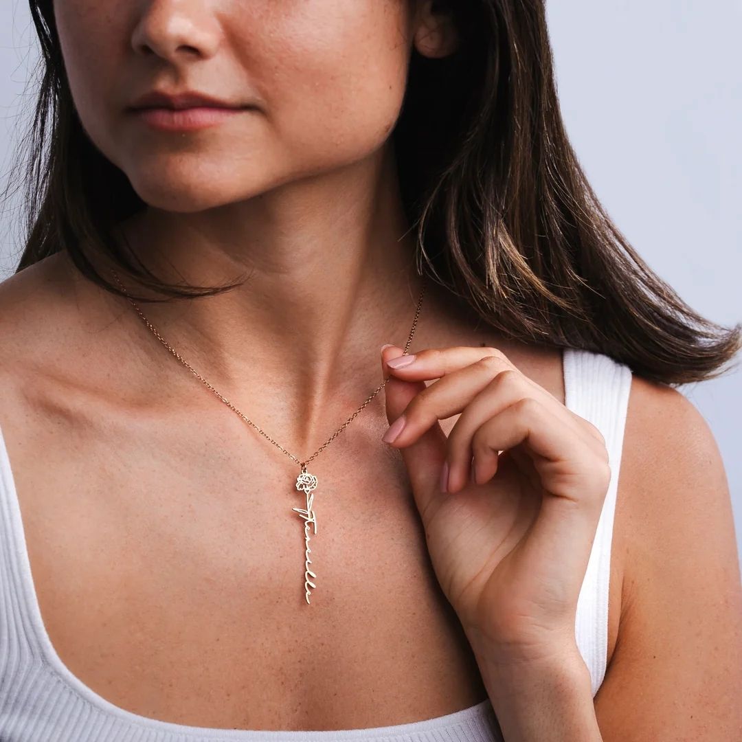 Collar con nombre y flor de nacimiento - Moroveta