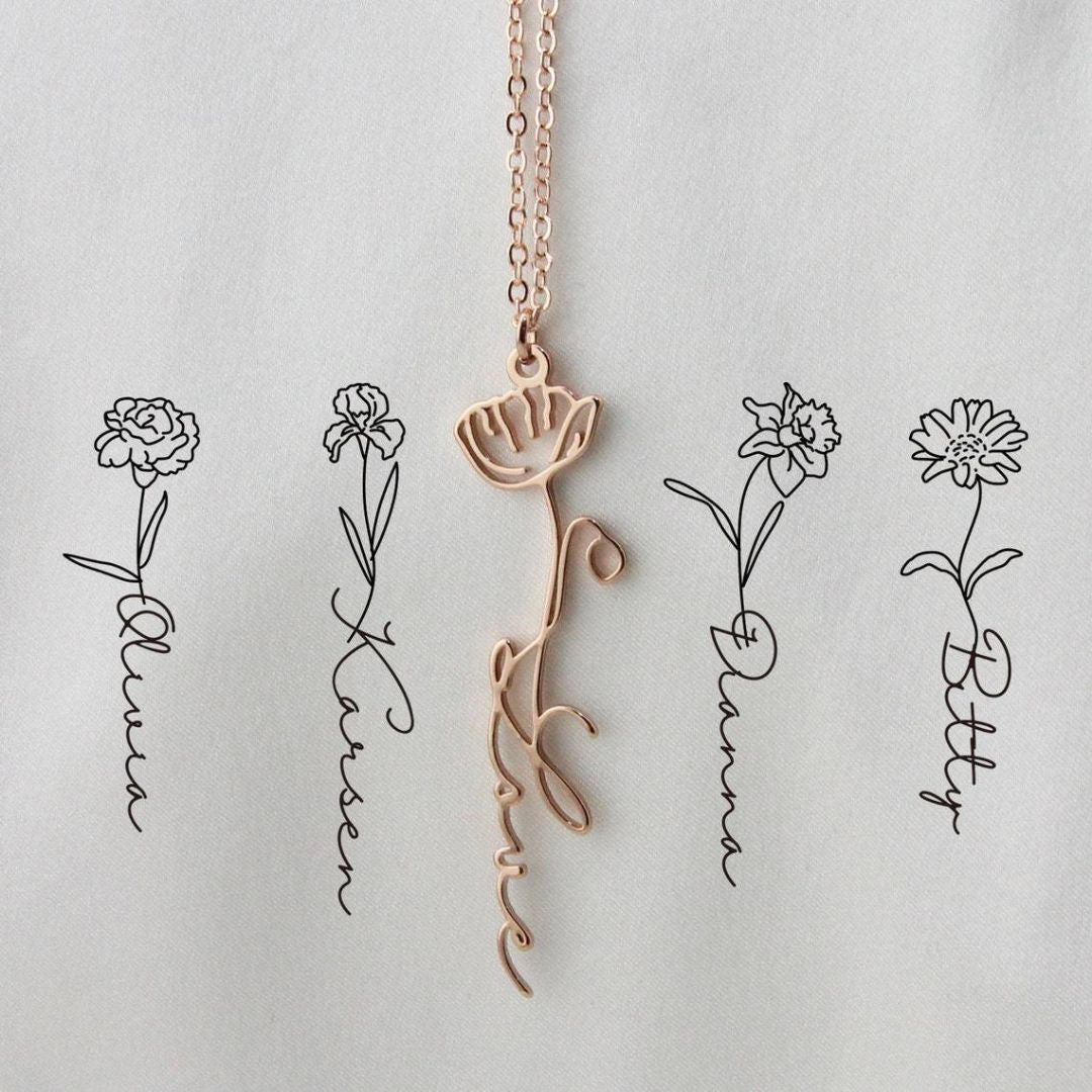 Collar con nombre y flor de nacimiento - Moroveta