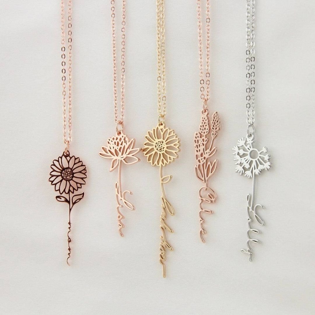 Collar con nombre y flor de nacimiento - Moroveta