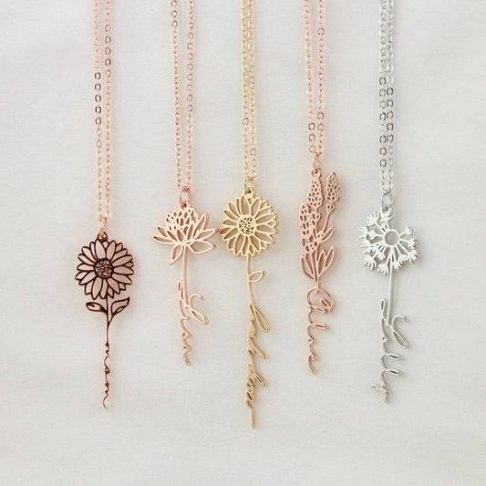 Collar con nombre y flor de nacimiento - Moroveta
