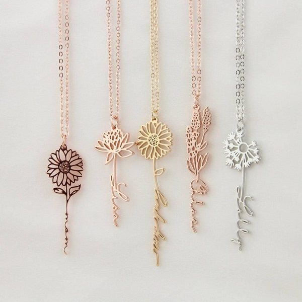 Collar con nombre y flor de nacimiento - Moroveta