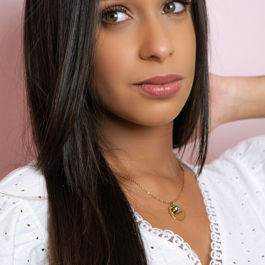 Collar con nombre y piedra de nacimiento circular - Moroveta