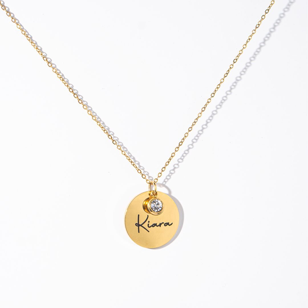 Collar con nombre y piedra de nacimiento circular - Moroveta