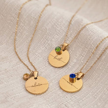 Cargar imagen en el visor de la galería, Collar con nombre y piedra de nacimiento circular - Moroveta