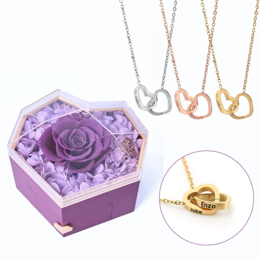Collar con nombres y Rosa Eterna - Moroveta